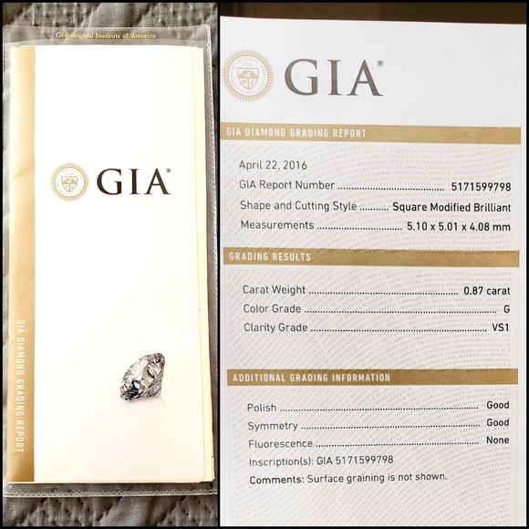 💖 NEAR FLAWLESS, PALLADIUM Princess Cut, Diamond Engagement Ring - Picture 6 of 7